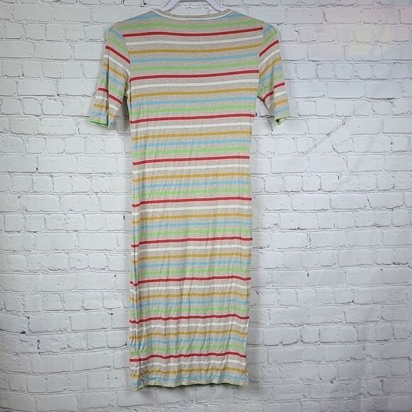 LuLaRoe Julia Dress Knit XXS Tan Striped Midi Knee Length Fitted Comfy Casual - Picture 8 of 9